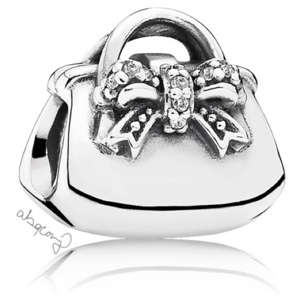 EUC Pandora 791534CZ Sterling Silver Sparkling Handbag Charm w/ Clear Zirconia’s